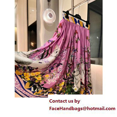 Dolce  &  Gabbana PURPLE FLOWERS PRINTED SILK SKIRT 2023